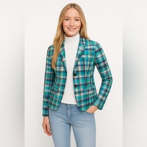 Talbots MadrasBlue Green Plaid Preppy Blazer Sz. 10P NWOT